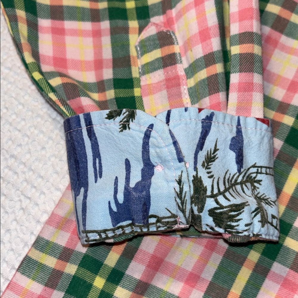 Vintage 1946 Preppy Plaid Button-Up Shirt Tropical Green Charleston Pink Lrg EUC - Picture 5 of 13